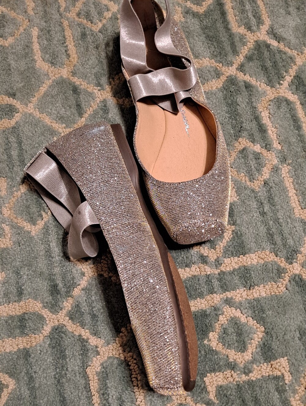Jessica Simpson Silver Glitter Ballet Flats with Ankle Ribbon